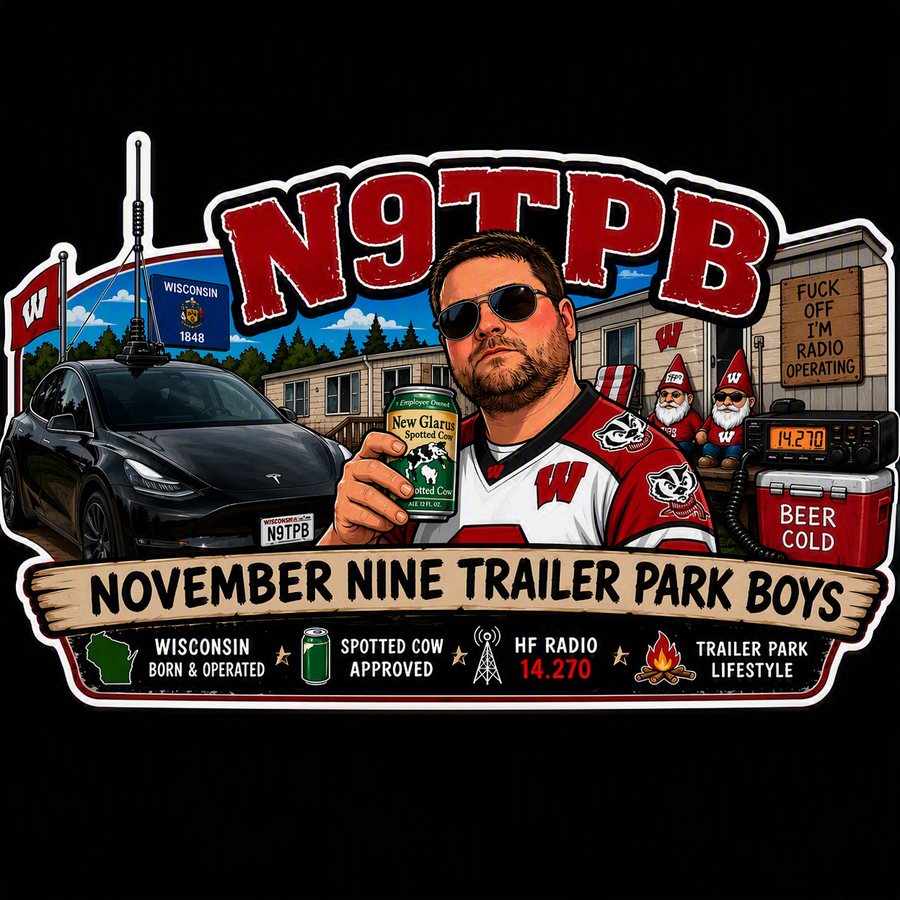 N9TPB sticker — HF radio, Spotted Cow approved, trailer park lifestyle